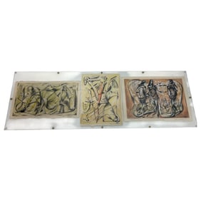 Hans Werner Drawings Titled "the 3 muses, "construction, "Metal and Plastic" abstract art