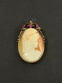 Antique Victorian 14k Gold Carved Cameo Brooch Pendant