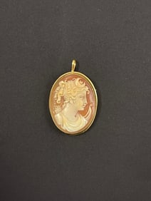 Antique Victorian 14k Gold Carved Cameo Brooch Pendant