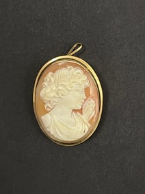 Antique Victorian 14k Gold Carved Cameo Brooch Pendant