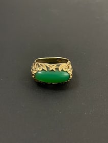 Vintage 14k Gold Jade Bamboo motif Ring