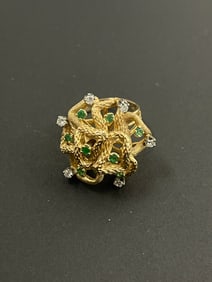 Vintage 14k Gold Diamond Emerald Ring Size 7 weight 9.48 grams