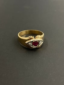 Vintage 14k Gold Diamond Ruby Ring Size 12 1/2 weight 9.95 Grams