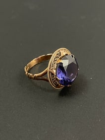 Vintage 14k Rose Gold 15.22 mm diameter Amethyst Ring Size 11 weight 7.07 grams