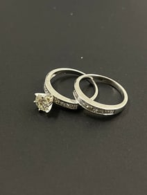 Vintage 14k Gold 1karat Diamond Wedding Ring Set size 6.50 weight 5.53 grams
