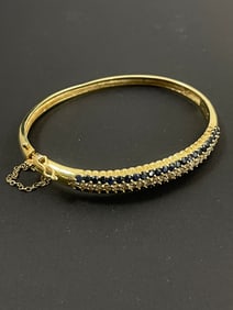 Vintage 14k Gold 1.62 karat Diamond 2.3 karat Sapphire Cuff Bracelet weight 17.27 grams