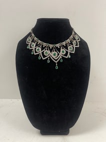 Antique 14k Gold 13 karat Diamond 12 karat Ememrald Necklace