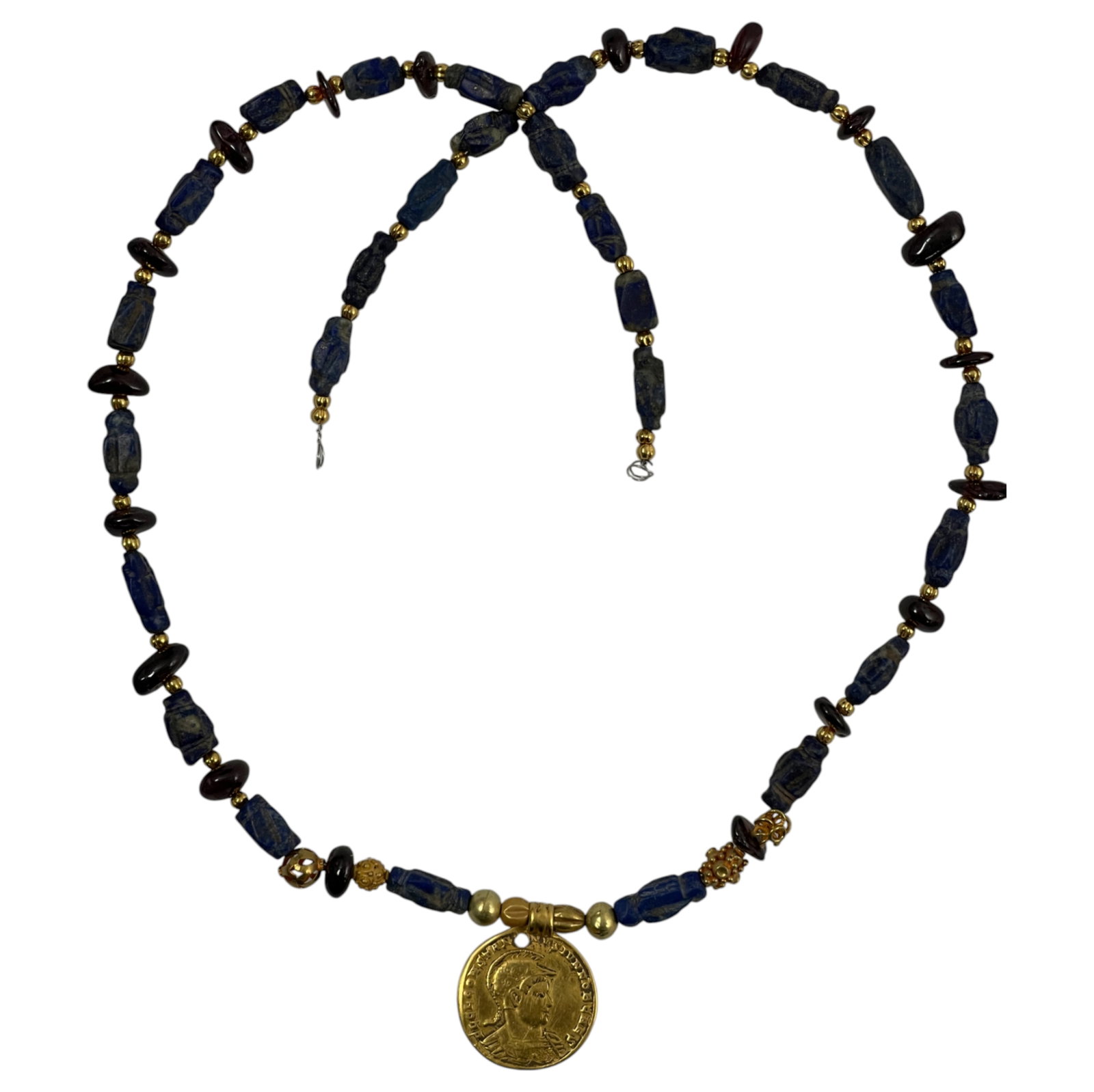 Ancient High Karat Gold Lapis Roman Necklace: Ancient High Karat Gold Lapis Roman Necklace Tested for Gold.
