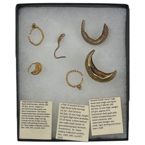 Ancient Greek Roman High Karat Gold Earring Collection Lot