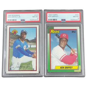 1990 Topps Ken Griffey  1989 Bowman Ken Griffey JR. PSA 8 Baseball Cards