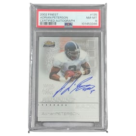 2002 Finest Adrian Peterson Certified Autograph 275/1200 PSA 8 Football Card