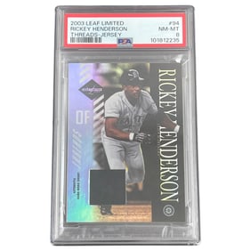2003 LEAF LIMITED THREADS #94 RICKEY HENDERSON 15/50 THREADS-JERSEY PSA 8