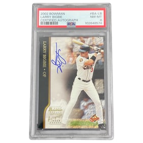 2002 Bowman Larry Bigbie Certified Autograph PSA 8 Basbeall Card