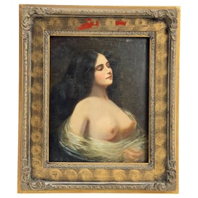 Angelo Asti - Signed Oil on Wood Panel Nude Painting - Portrait of Woman