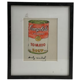 Andy Warhol - Campbell's Tomato Soup Can Signed Watercolor Drawing