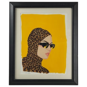 Alex Katz - Signed Oil on Paper Leopard Portrait of Woman