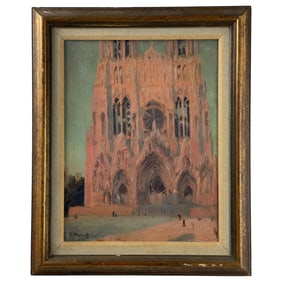 Oil on Canvas Painting of Cathedral Signed Bottom Left Edvard Munch -
