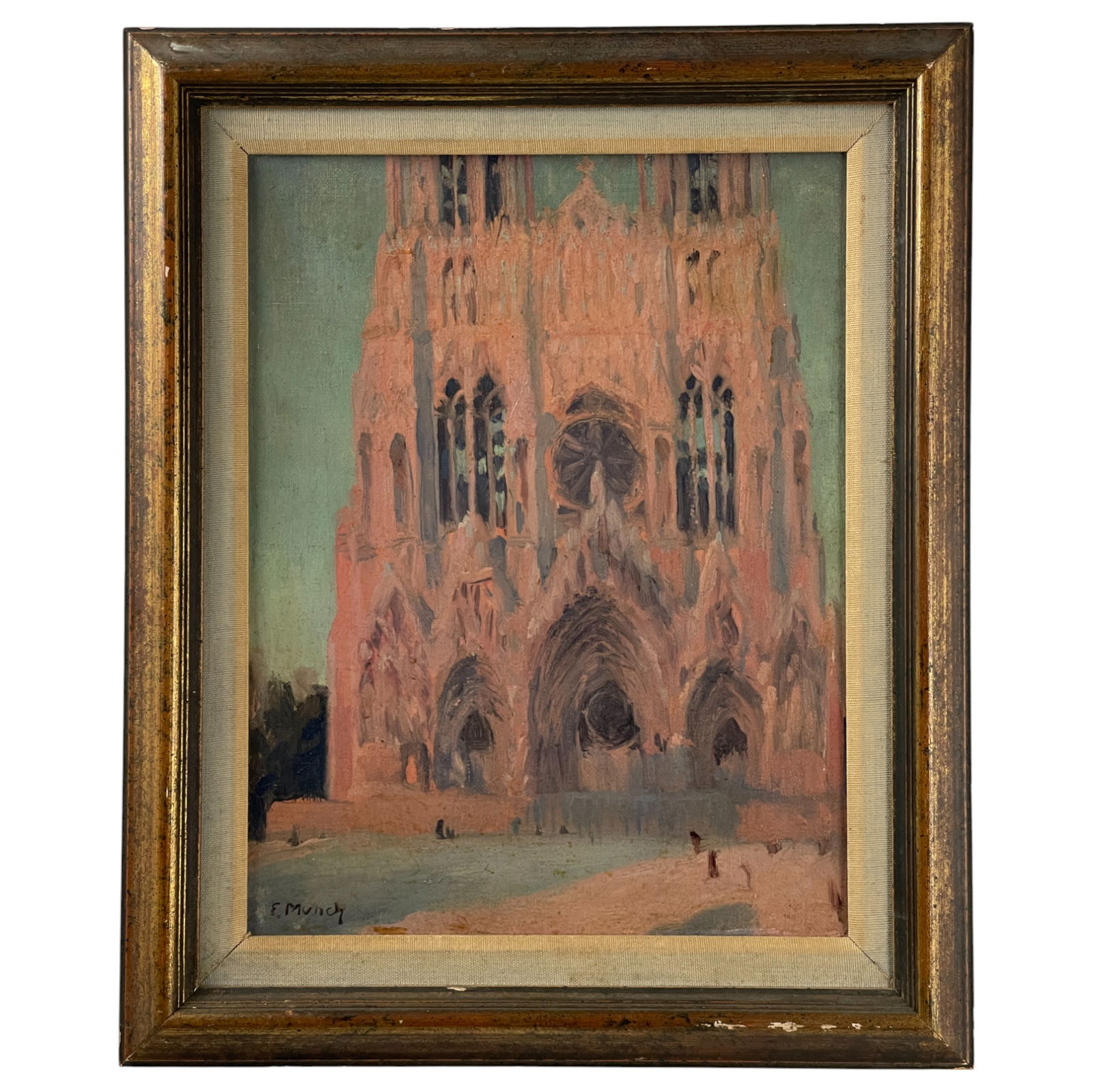 Oil on Canvas Painting of Cathedral Signed Bottom Left Edvard Munch -: Attributed to Edvard Munch - Oil on Canvas Painting of Cathedral Signed Bottom Left. Size: 14" x 17" framed.