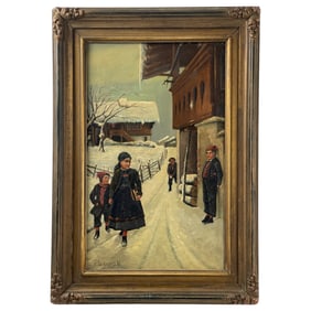 Carl Frederik Aagaard – Landscape with Figures, Oil on Board, Signed and Dated