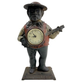 Antique African American Americana Bronze Clock Statue