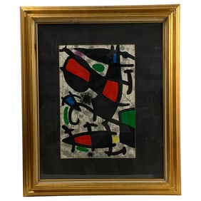 Joan Miro (Spanish, 1893–1983) – Abstract Composition, Hand-Signed Lithograph, Framed