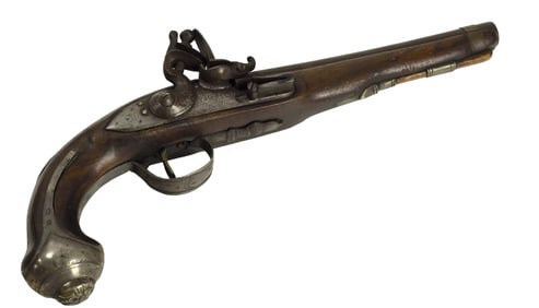 16-17th Century Antique Wood Sterling Silver Turkish Flintlock Pistol Signed