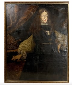 Antique Oil on Canvas Portrait Painting of King Charles II of Spain