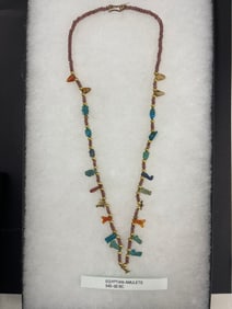Ancient Egyptian Stone and Bead Amulet Necklace 545-30 BC