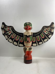 Traditional Indigenous Pacific Northwest Coast Carved Red Cedar Totem Pole