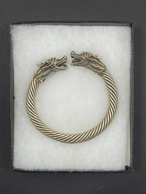 Ancient Mixed Metal Dragon Head Bangle Bracelet