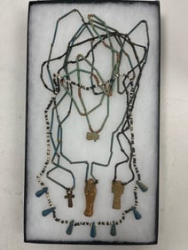 Ancient Stone and Bead Cross Pharaoh Necklaces