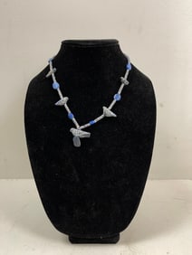 Ancient Blue and Grey Bird Stone Necklace
