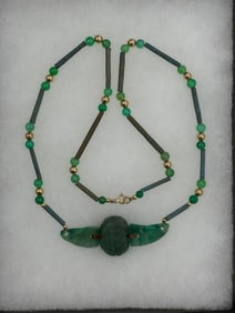 Ancient Green Stone Scarab Amulet Bracelet