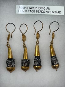 Ancient Roman Gold Earrings with Phonician Glass Face Beads 400-600 AD