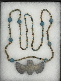 Ancient Stone Bead and Scarab Pendant Necklace