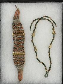Ancient Stone Bead and Gold Bracelet and Necklace