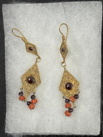 Ancient Pair of Gold Earrings with Set Stones