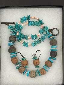 Ancient Carved Stone and Coral Necklace