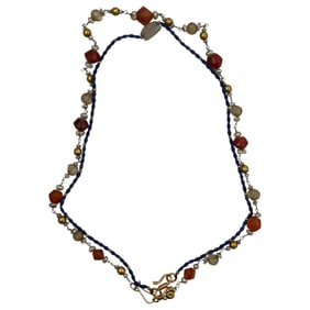 Ancient Blue Bead and Stone Necklace