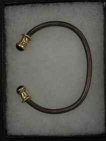 Antique Gold Silver Amethyst Stone Cuff Bracelet
