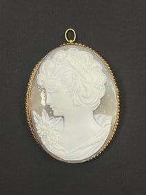Antique Victorian 14k Gold Italian Carved Shell Cameo Brooch Pendant