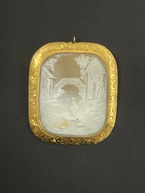 Antique Victorian 14k Gold Carved Shell Cameo Brooch Pendant