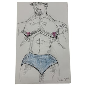 Randy Coleman Big Dumb Steroid King Colored Sketch on paper