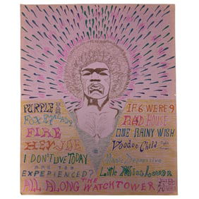 Jimi Hendrix Signed Illustration Art Drawing Rare