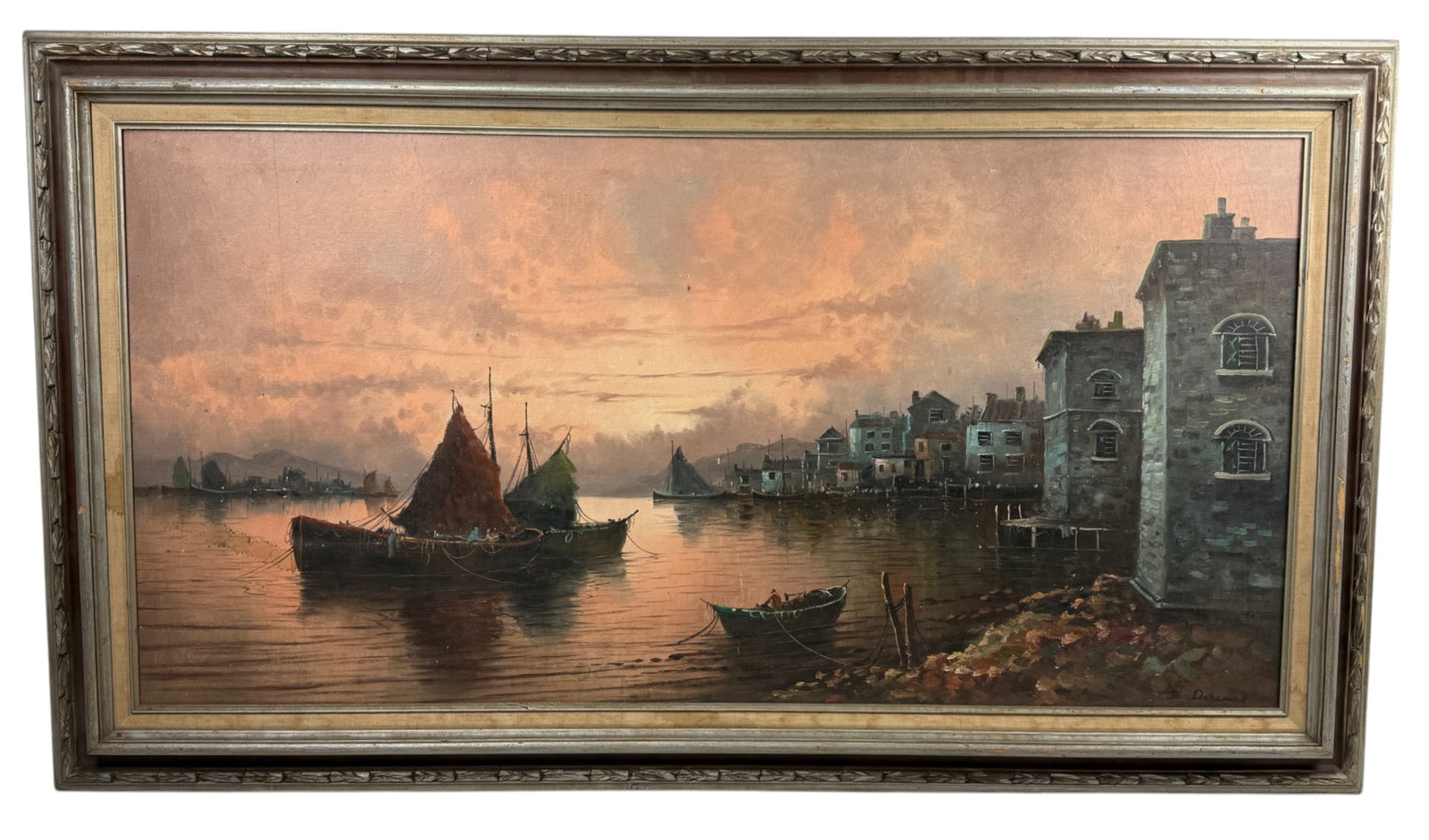 Signed Untitled Oil and Canvas possibly signed by Steven Dohanos: 31x55 with frame