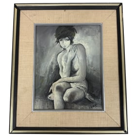 Oil on Canvas Portrait of Nude Woman Signed Verdi Bottom Right. Size: 12" x 14.5" framed.