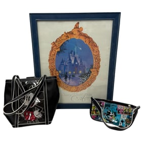 Walt Disney World 25th Anniversary serigraph, mickey mouse hand-bag and pencil bag