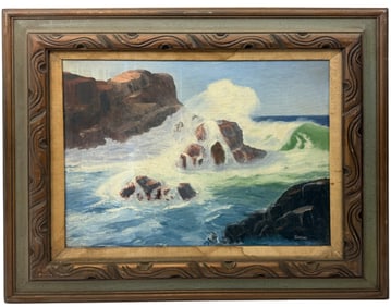 Oil Painting on Canvas California Ocean Signed by Sailor 1971