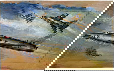 Aviation Illustration Art Painting on Board