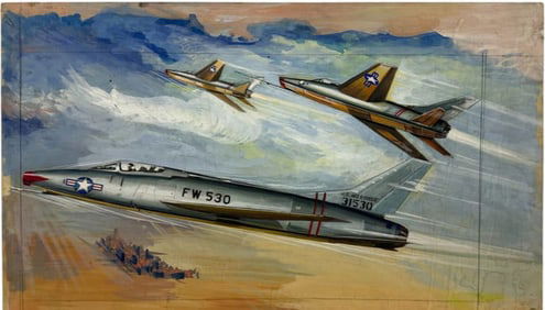 Bob Robert Newman Ross Painting on Board US Military Navy Fighter Jet Signed Dated